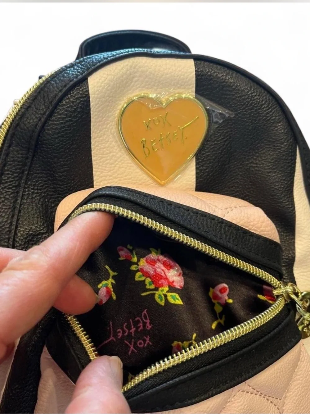 Betsey Johnson Pink & Black Quilted Mini Backpack